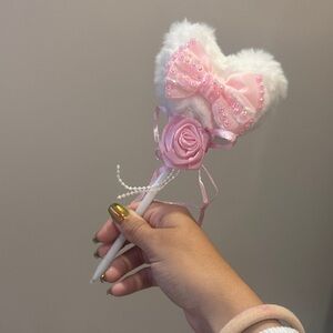 Pink Heart Shaped Pen with Bow and Rose